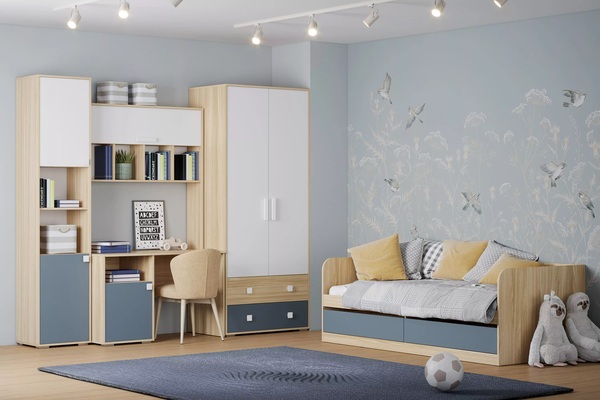 Шкаф для одежды Элиот НМ 041.94 белый фасадный, маренго, баунти песочный