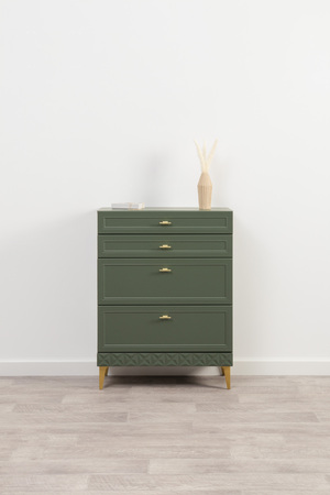 Гостиная Марион композиция 1 дымчатый зеленый K521, олива шагрень AG 1050 ПВХ, белый PE шагрень (собирается на любую сторону)