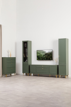 Комод Марион 16.249 дымчатый зеленый K521, олива шагрень AG 1050 ПВХ, белый PE шагрень