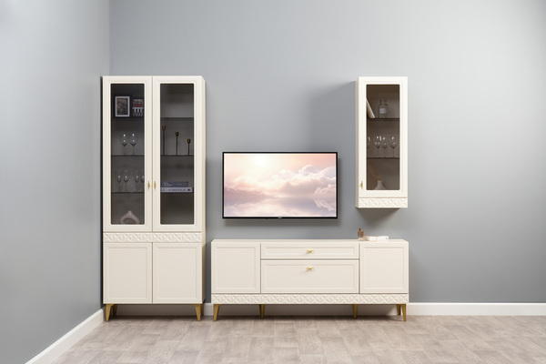 Шкаф навесной Марион 16.334 слоновая кость С341 PE, слоновая кость 6898 ПВХ (собирается на любую сторону)