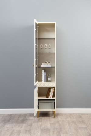 Шкаф-витрина Марион 16.397.01 слоновая кость С341 PE, слоновая кость 6898 ПВХ (собирается на любую сторону)