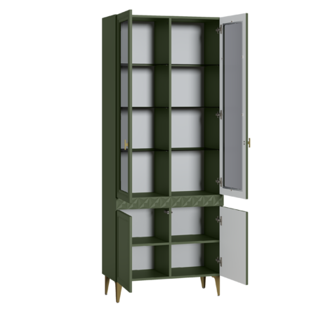 Гостиная Марион композиция 2 дымчатый зеленый K521, олива шагрень AG 1050 ПВХ, белый PE шагрень (собирается на любую сторону)