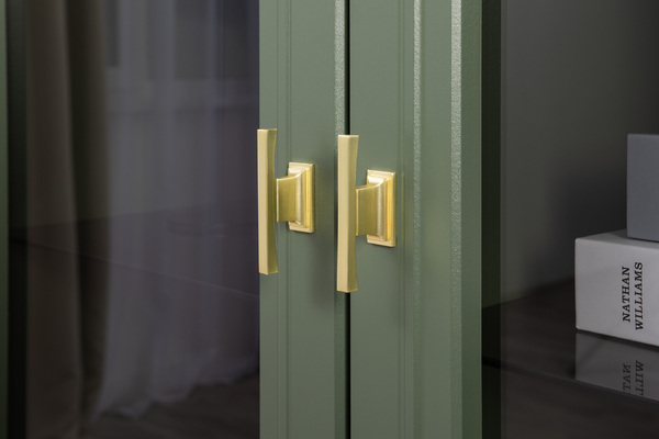 Шкаф-витрина Марион 16.397.02 дымчатый зеленый K521, олива шагрень AG 1050 ПВХ