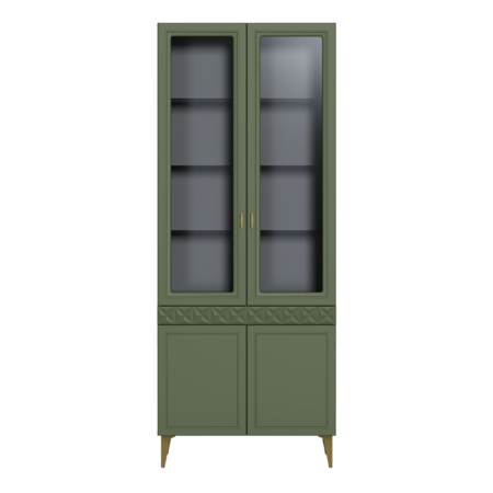 Шкаф-витрина Марион 16.397.02 дымчатый зеленый K521, олива шагрень AG 1050 ПВХ