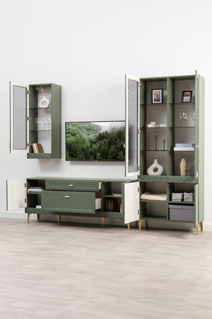 Шкаф-витрина Марион 16.397.02 дымчатый зеленый K521, олива шагрень AG 1050 ПВХ