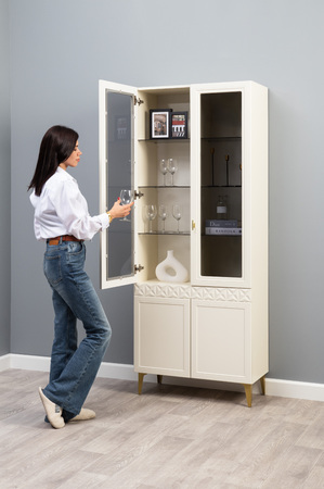 Гостиная Марион композиция 3 слоновая кость С341 PE, слоновая кость 6898 ПВХ, белый PE шагрень (собирается на любую сторону)