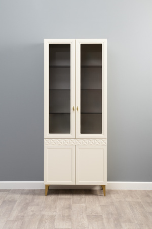 Гостиная Марион композиция 1 слоновая кость С341 PE, слоновая кость 6898 ПВХ, белый PE шагрень (собирается на любую сторону)