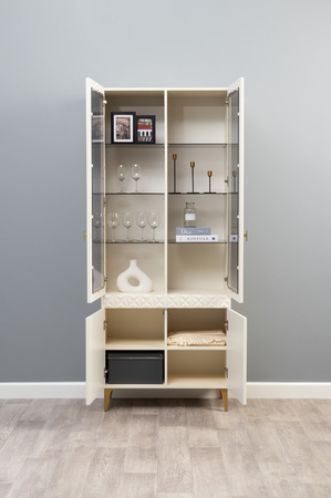 Гостиная Марион композиция 3 слоновая кость С341 PE, слоновая кость 6898 ПВХ, белый PE шагрень (собирается на любую сторону)