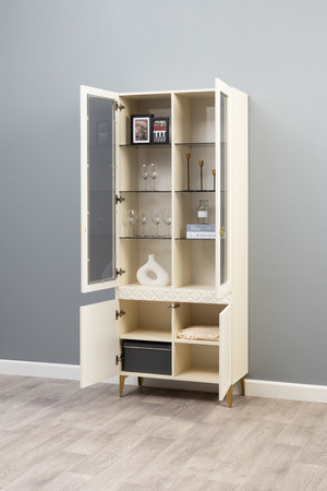 Гостиная Марион композиция 2 слоновая кость С341 PE, слоновая кость 6898 ПВХ, белый PE шагрень (собирается на любую сторону)