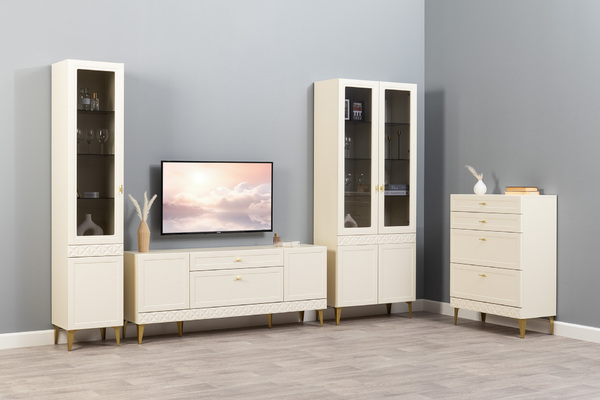 Шкаф-витрина Марион 16.397.02 слоновая кость С341 PE, слоновая кость 6898 ПВХ