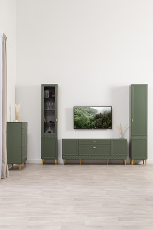 Тумба Марион 16.167 дымчатый зеленый K521, олива шагрень AG 1050 ПВХ, белый PE шагрень