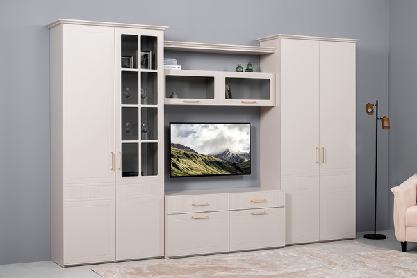 Тумба под ТВ Ричфорд 16.61 кашемир 5981 BS, моно керамика D166-2 ПВХ, белый PE шагрень