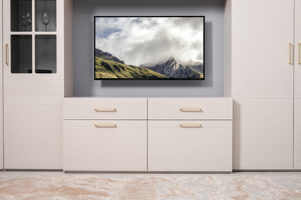 Тумба под ТВ Ричфорд 16.61 кашемир 5981 BS, моно керамика D166-2 ПВХ, белый PE шагрень